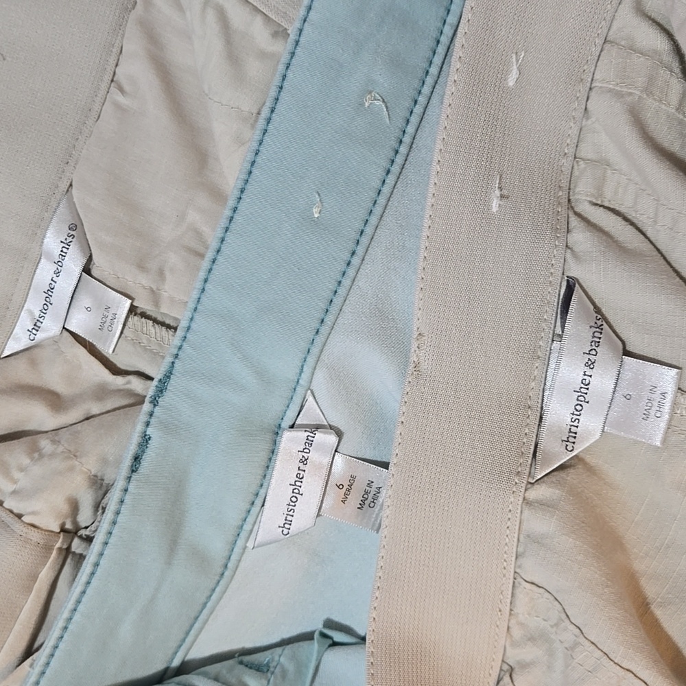 Lot of 3 Christopher & Banks Sz. 6 Capris Shorts Light Green & Tan Elastic Waist